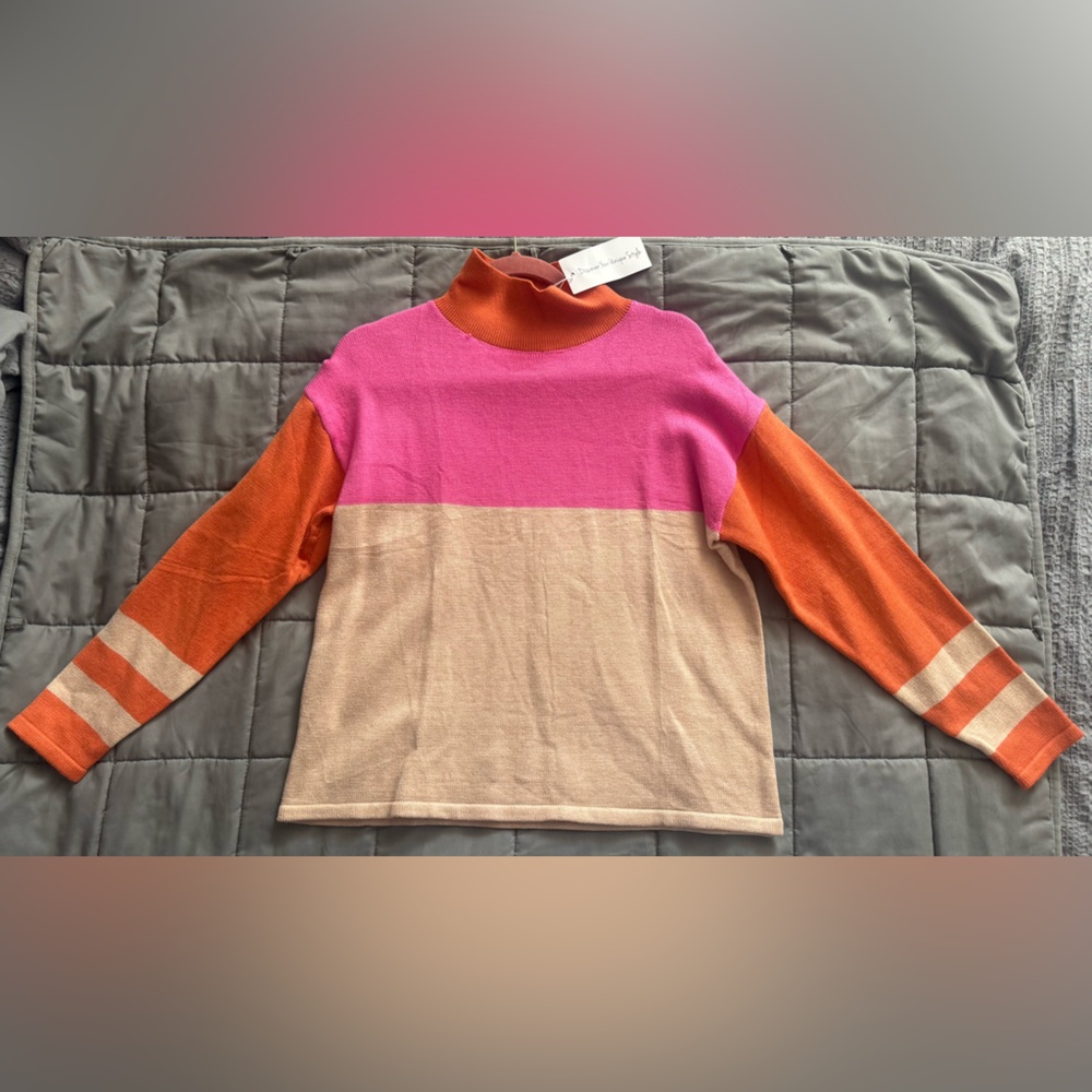 Colorblock Sweater - Pink, Orange, and Tan